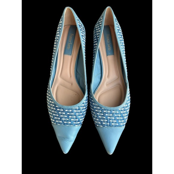 Franco Sarto Shoes - Franco‎ Sarto Blue Darcy Pump Heels Shoes US 9.5M Woven Fabric Kitten Heel Vogue